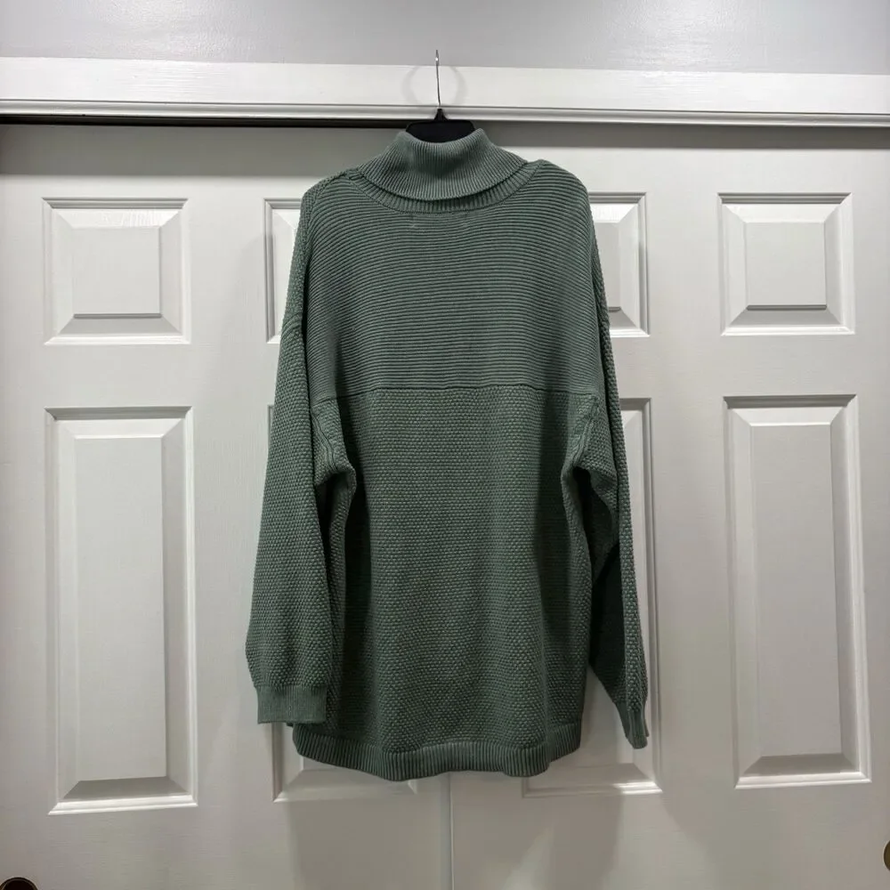 Free People Beach Green Hailee Oversized Turtleneck Sweater Size M